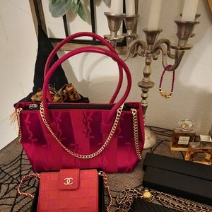 Sold! YSL Red tote with sling chain